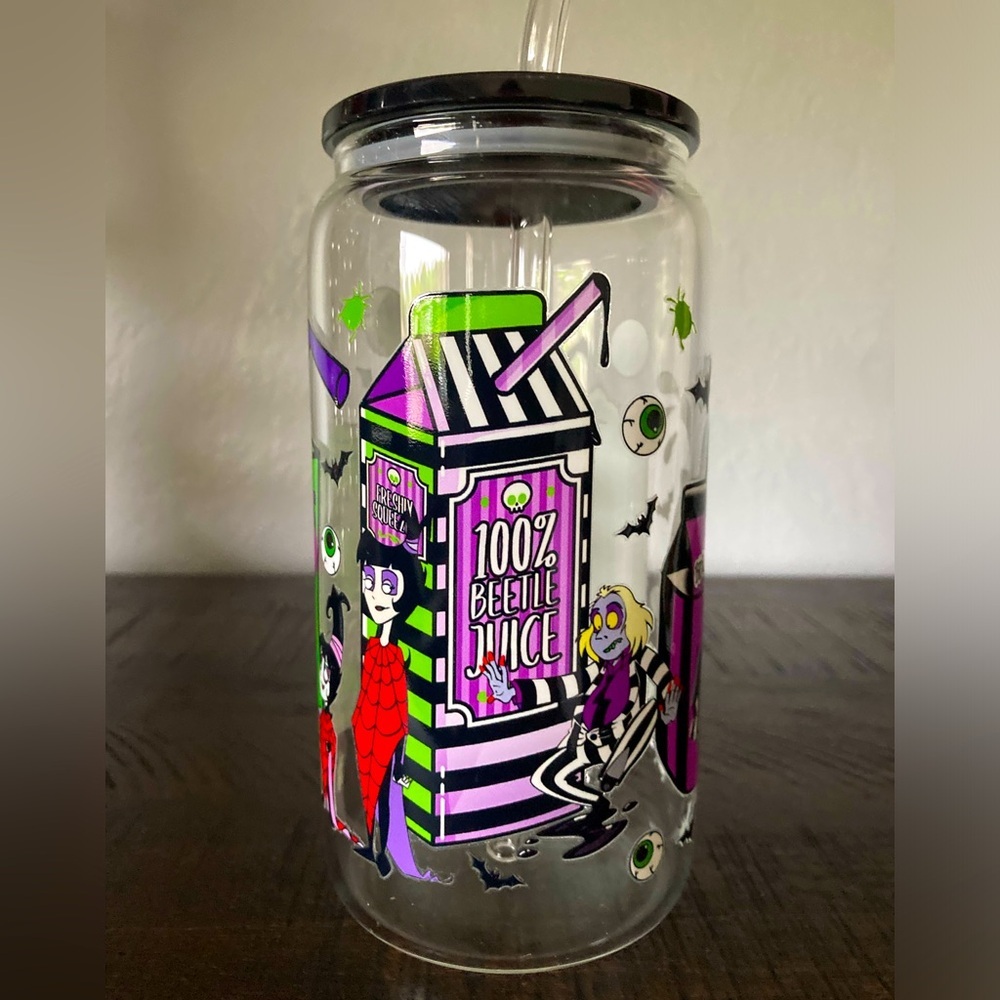 Hand Crafted Beetlejuice Glass Tumbler